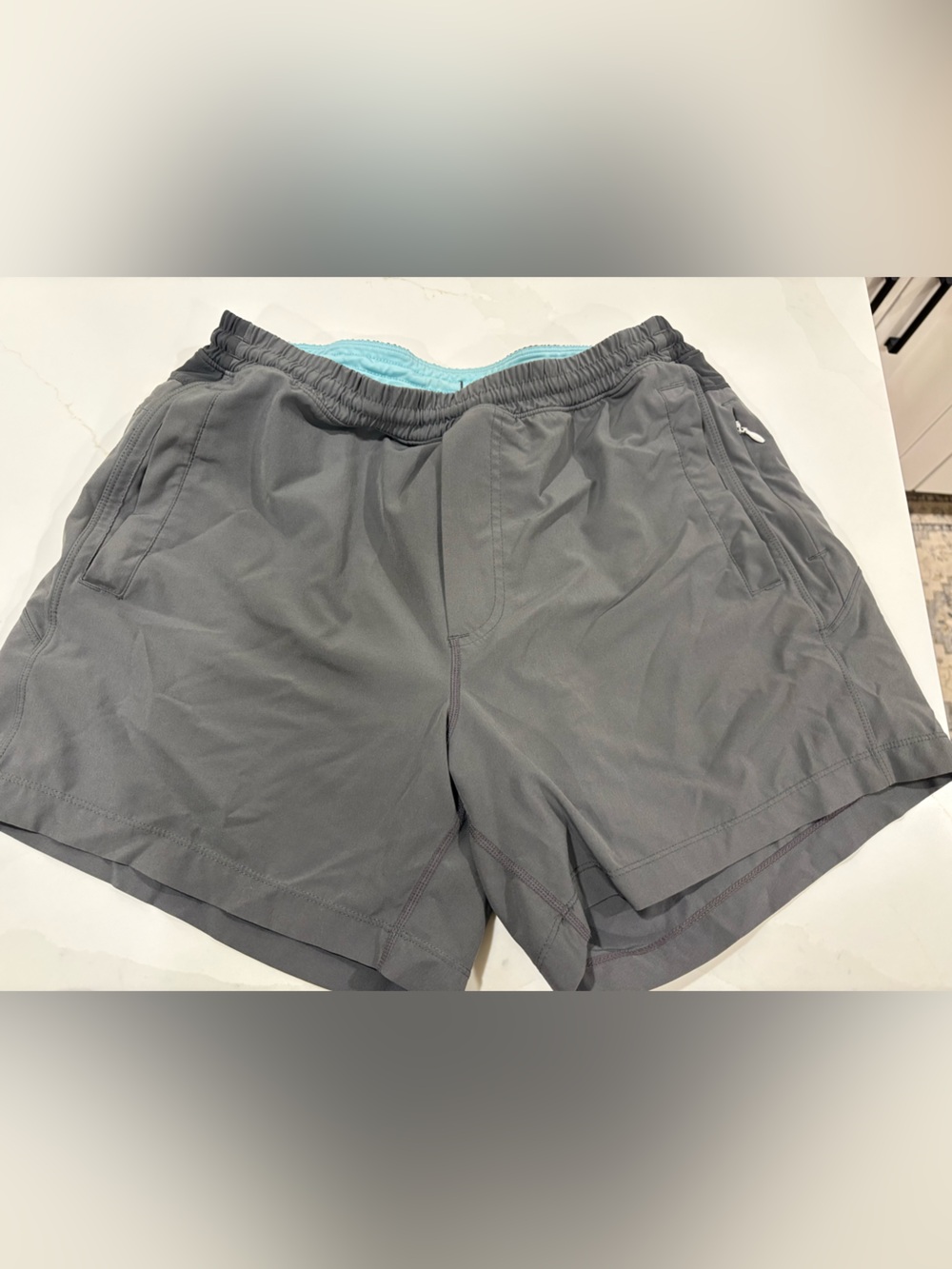 Birddogs Gray Athletic 3 in 1 Shorts with Light Blue Liner